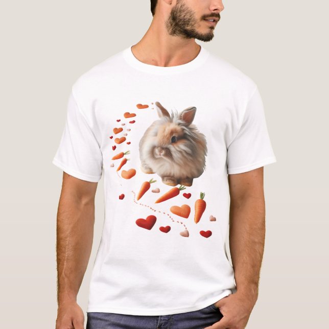 Camiseta Rabbit Hearts Carrots Dia de os namorados Trilha C (Frente)