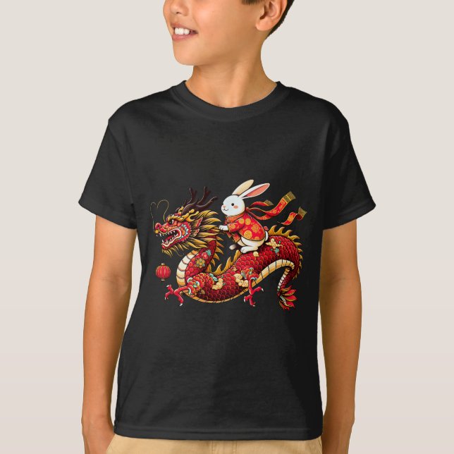 Camiseta Rabbit Ride Chinese Dragon Funny Mens Womens Happy (Frente)
