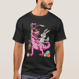 Camiseta Rabbit Riding Dinosaur T Rex Easter Egg Boys Girls