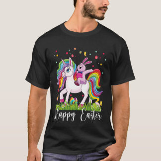 Camiseta Rabbit Riding Unicorn Happy Easter Day Eggs Girls 