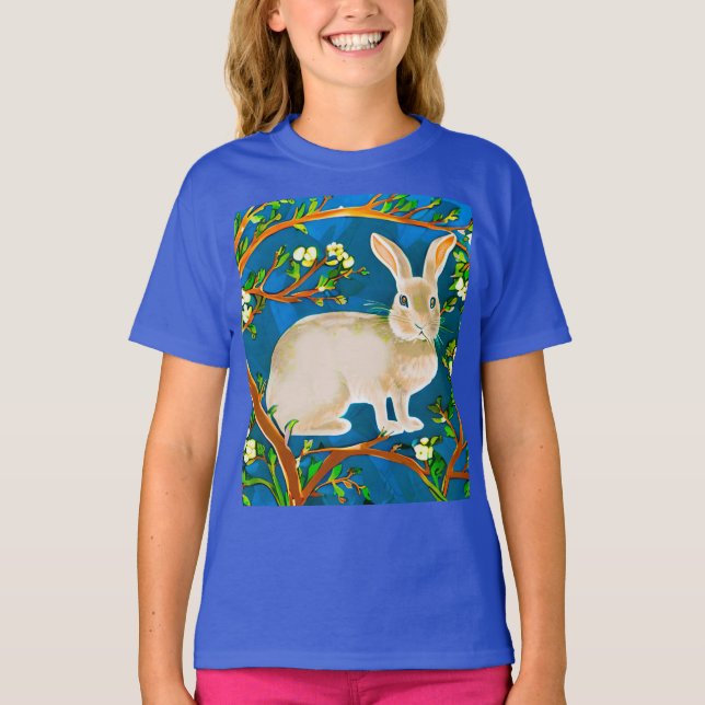 Camiseta Rabbit selvagem e ramificações de flores (Frente)