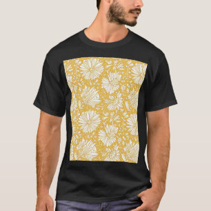 Camiseta rabisco floral do ouro, desenhado à mão
