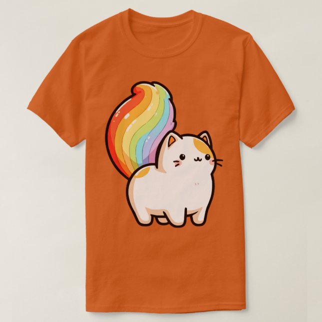 Camiseta rabo de gato arco-íris adorável (Frente do Design)