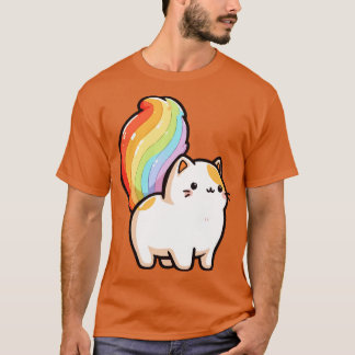 Camiseta rabo de gato arco-íris adorável
