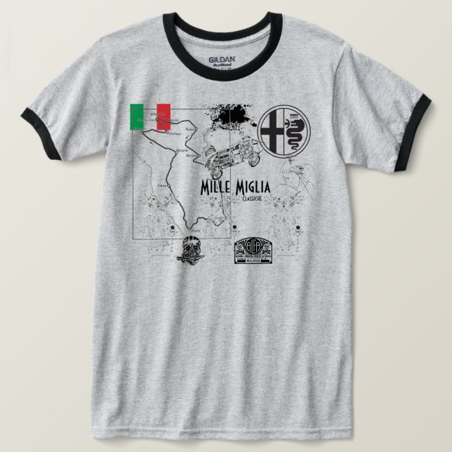 Camiseta raça Alfa Romeo Mille Miglia (Frente do Design)