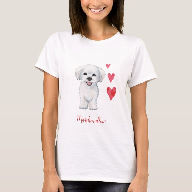 Camiseta Raça de Brinquedos de Cão Maltês (Frente)