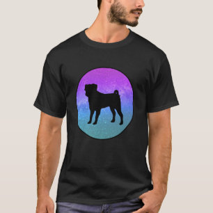 Camiseta Raça de Cachorro Pug Silhueta Espaço Galáxia