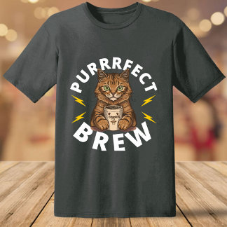 Camiseta Raça Engraçada com Gato e Café