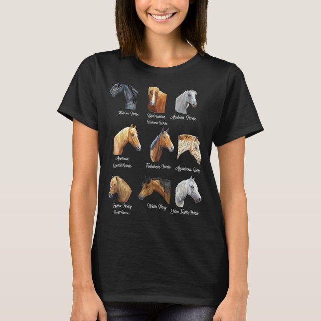 Camiseta Raças de Cavalos Cavalgar equitação para meninas (Frente)