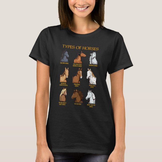 Camiseta Raças de Cavalos Equestre Hipismo Tipos De  (Frente)