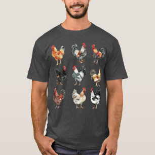 Camiseta Raças de Frango Aquarela Galo Galinha Fazenda de A