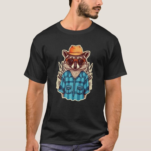 Camiseta Raccon Vestindo Óculos E Chapéus - Raccoon Bonito  (Frente)