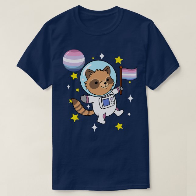 Camiseta Raccoon Astronauta Bigender Pride (Frente do Design)