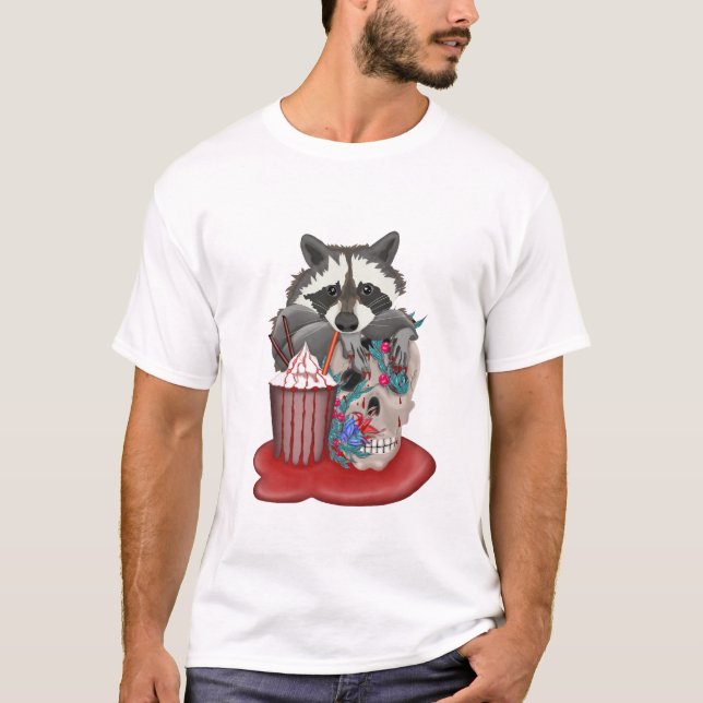 Camiseta Raccoon bebe coquetel com crânio (Frente)