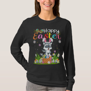 Camiseta Raccoon Bunny Egg Caçando Funny Raccoon Happy East