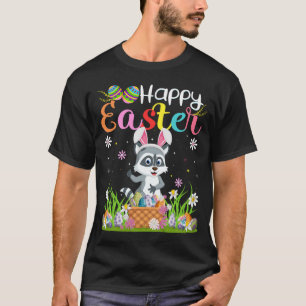 Camiseta Raccoon Bunny Egg Caçando Funny Raccoon Happy East