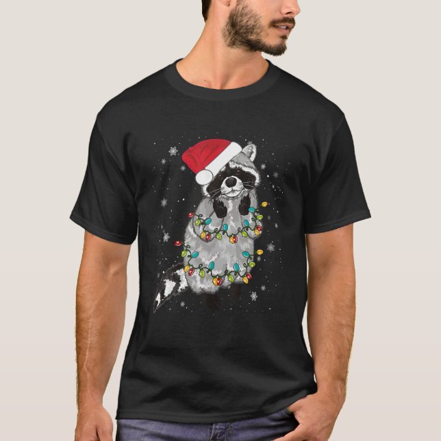 Camiseta Raccoon Christmas Tree Lights Raccoon Lover Engraç (Frente)