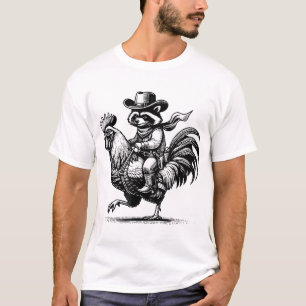Camiseta Raccoon com Cowboy Hat Boots Rooster