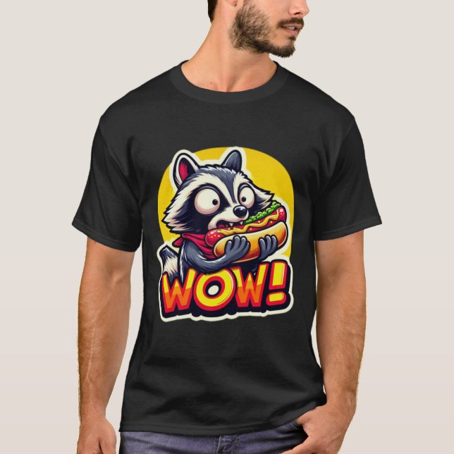 CAMISETA RACCOON COMENDO CACHORRO QUENTE 2 (Frente)