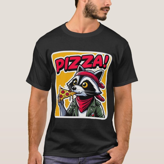 CAMISETA RACCOON COMENDO PIZZA 8 (Frente)