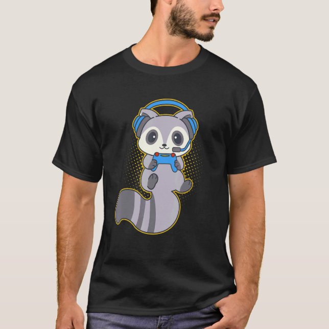Camiseta Raccoon De Jogos Com Fone E Co (Frente)