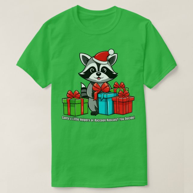 Camiseta Raccoon de Natal Santas Pequenas Ajudantes ou Racc (Frente do Design)