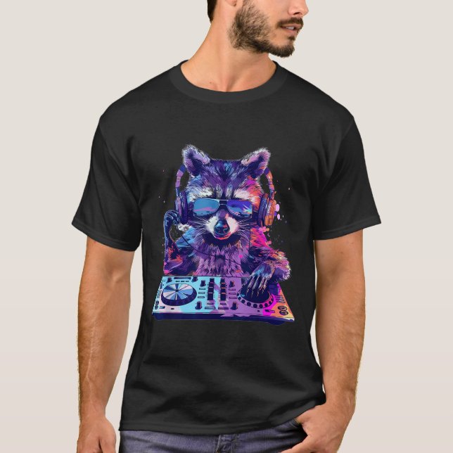 Camiseta Raccoon Dj Edm Techno House Music Funny Animal Lov (Frente)