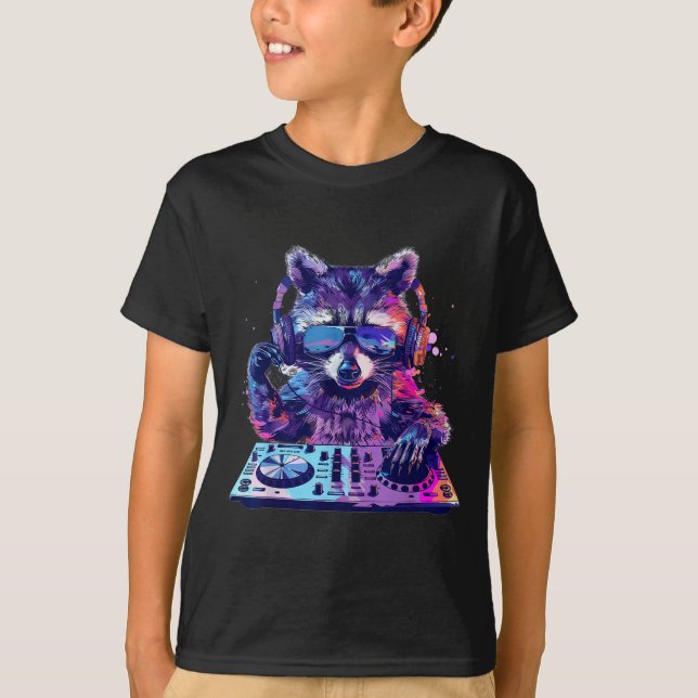 Camiseta Raccoon Dj Edm Techno House Music Funny Animal Lov (Frente)