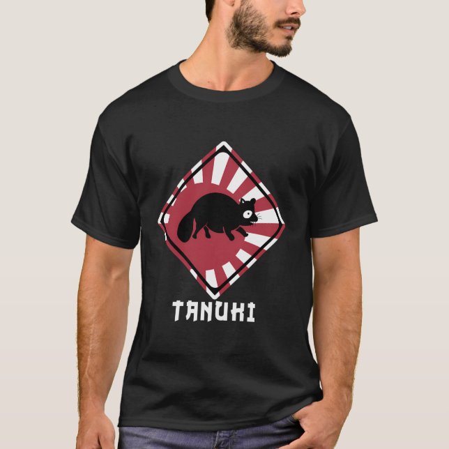 Camiseta Raccoon Dog Tanuki atravessando o Japão Ascensão b (Frente)