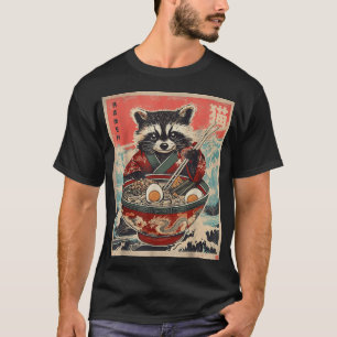 Camiseta Raccoon Eating Ramen Japonês Noodles Racoon Anime