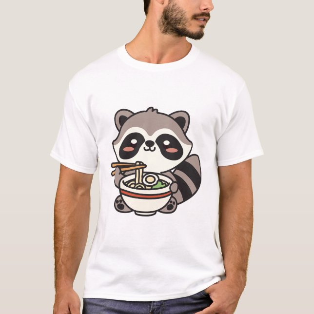 Camiseta Raccoon Eating Ramen Noodle (Frente)