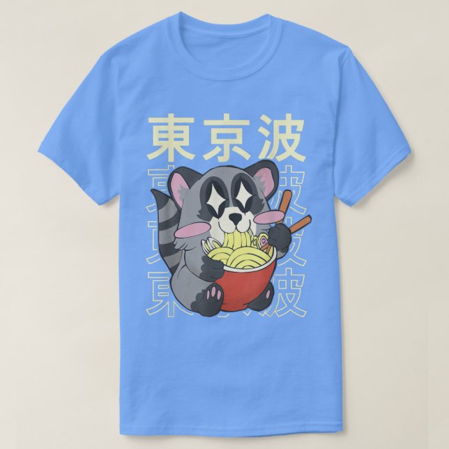 Camiseta Raccoon Eating Ramen Noodles Japonês Kawaii Aesth (Frente do Design)