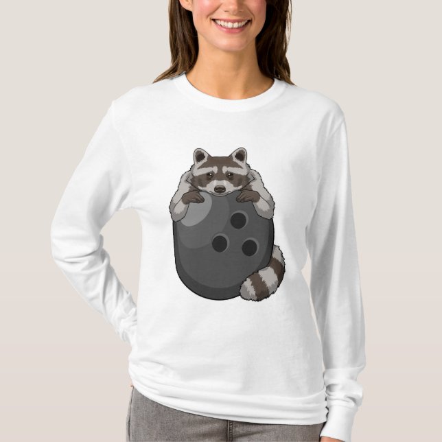 Camiseta Raccoon em Boliches com Bola de boliche (Frente)
