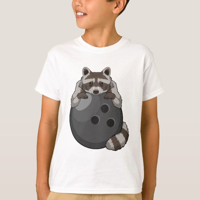 Camiseta Raccoon em Boliches com Bola de boliche (Frente)
