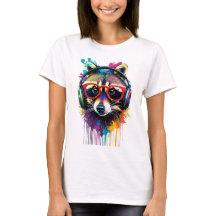 Raccoon em fones de ouvido e óculos