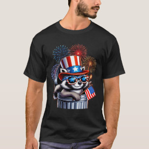 Camiseta Raccoon Em Trash 4 De Julho Patriótico Bandeira Am