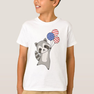 Camiseta Raccoon Flies Balloons Usa Cute Animals Raccoons