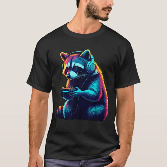 Camiseta Raccoon Gaming Animal Video Games Funny Raccoon  (Frente)