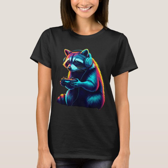 Camiseta Raccoon Gaming Animal Video Games Funny Raccoon  (Frente)