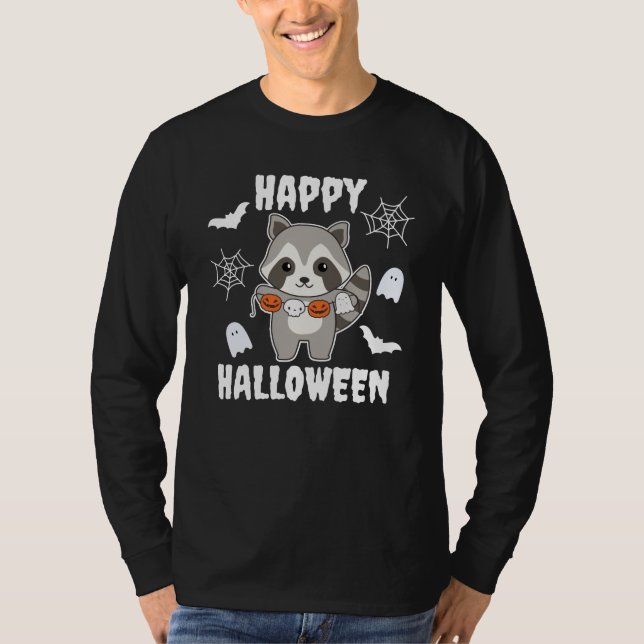Camiseta Raccoon Happy Halloween Pumpkin Bat Costume (Frente)