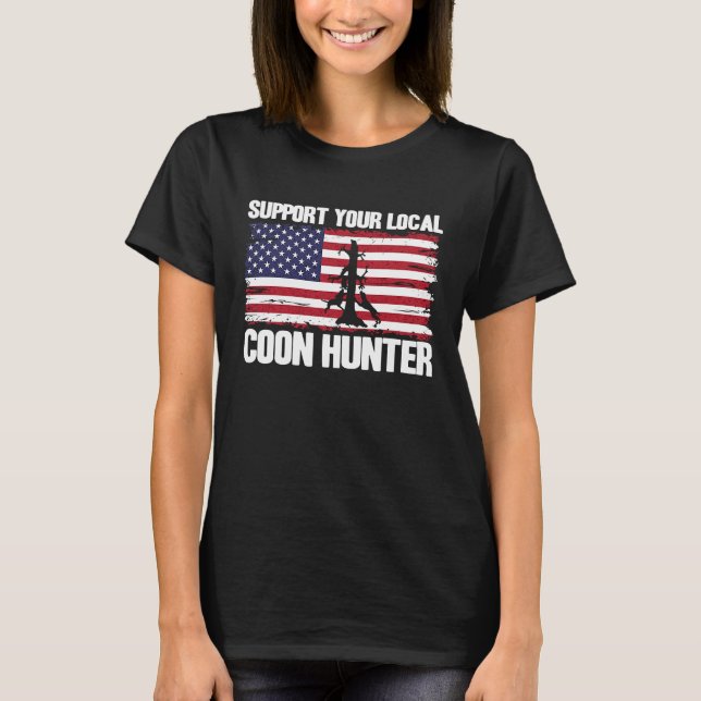 Camiseta Raccoon Hunting USA Flag Support Your Local Coon H (Frente)
