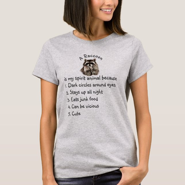 Camiseta Raccoon if My Spirit Animal Fun List (Frente)