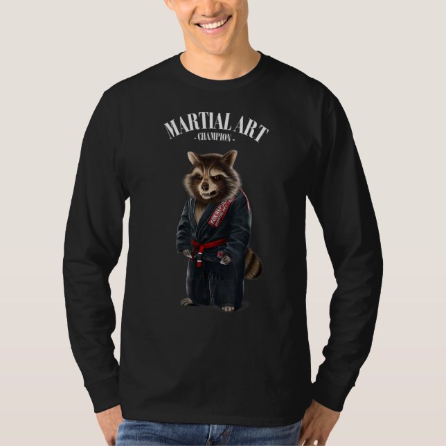 Camiseta Raccoon Judo Karate Master em Black Judogi (Frente)