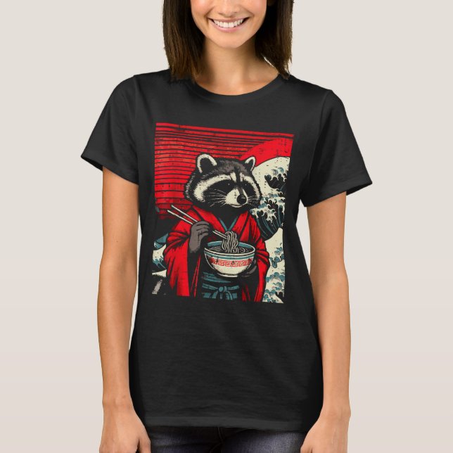 Camiseta Raccoon Kimono Eating Ramen Japanese Food Art Men  (Frente)