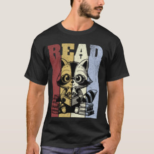 Camiseta Raccoon Leading Livros Amar Animais Vintage Biblio