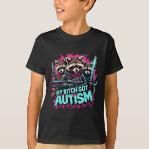 Camiseta Raccoon Meming My got Autism Engraçado Autismo Sen