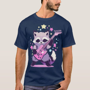 Camiseta Raccoon no Sunglass Guitar Rock and Roll Concert