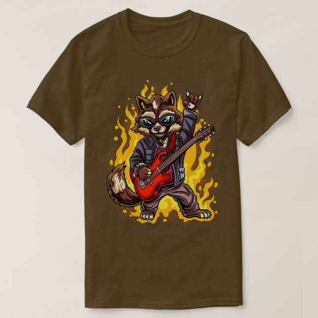 Camiseta Raccoon no Sunglass Guitar Rock and Roll Concert (Frente do Design)