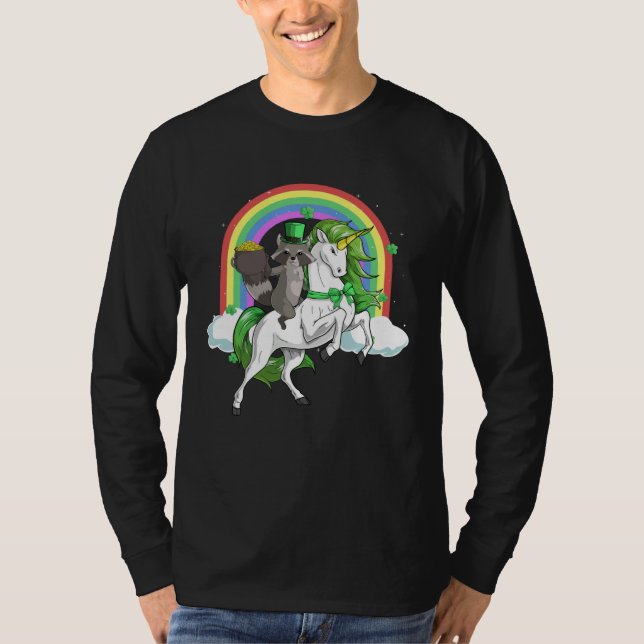 Camiseta Raccoon Riding Lepricorn Unicorn   St Patricks Day (Frente)