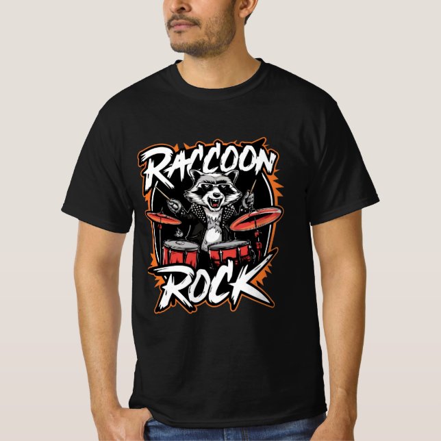 Camiseta Raccoon Rock - Design Engraçado Raccoon C (Frente)